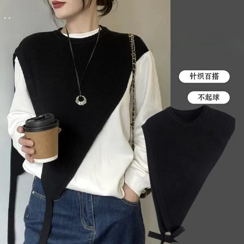 2025秋冬新款斜肩女披肩高级感覆古小众设计三角针织披肩叠穿马甲