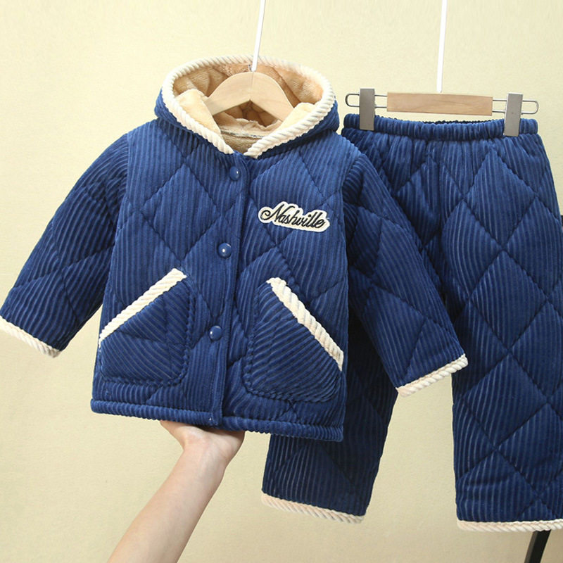 日本品质秋冬季儿童睡衣加厚加绒法兰绒中小童宝宝大童夹棉男女童