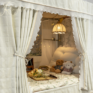 细嗅蔷薇奶油风宿舍遮光床帘u型轨道上铺大学生寝室下铺遮挡窗帘