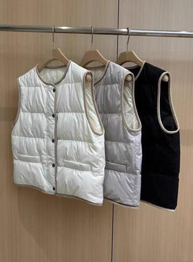 秋冬90白鸭绒羽绒服马甲女短款BC款圆领韩系休闲百搭外套厚