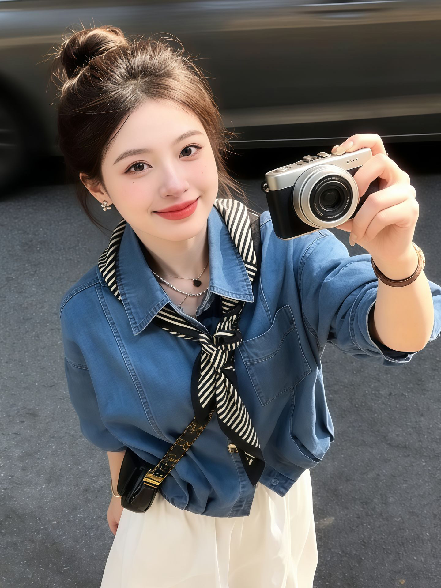 复古减龄洋气丝巾披肩短款牛仔外套女2026春装新款休闲衬衫小个子