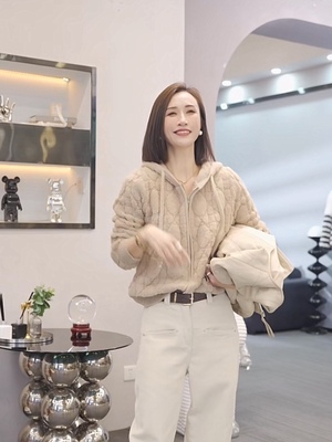 秋冬高定几何拉链连帽针织衫