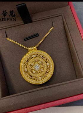 金店同款沙金如意圆满吊坠点钻镂空花丝如意罗盘项链时尚百搭高级