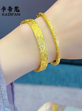 古法金色沙金吉言手镯高级感小众开口复古流苏手镯古风显气质