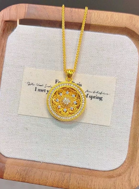 金店同款国韵传承步步生莲沙金吊坠新款点钻莲花罗盘项链新中式国