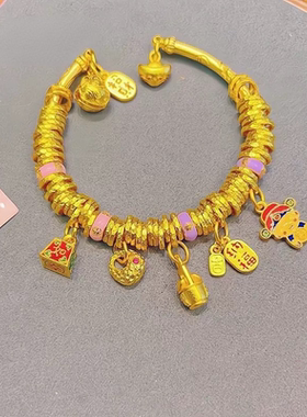 金店同款古法沙金烧蓝錾刻花丝珐琅彩盘缠手镯手链轻奢精致礼物