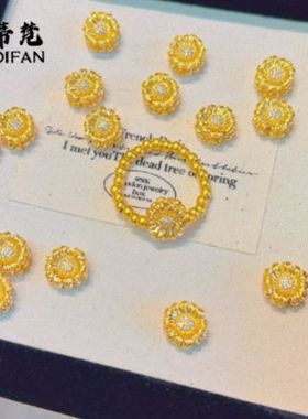 沙金古法金色点钻向日葵戒指女新款转运珠花朵指环时尚百搭高级感