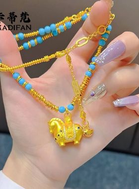 金店同款沙金马上有钱点钻小马盘缠松石项链女新中式国原创仿松石