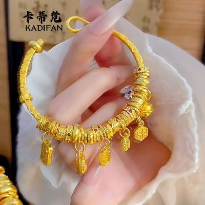 沙金古法吉言錾刻多宝盘缠手镯diy六字箴言藏风串珠招财纳福盘缠