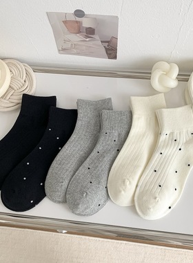 MlU风春夏薄款韩版波点纯色短袜堆堆袜女针织简约通勤甜妹芭蕾风
