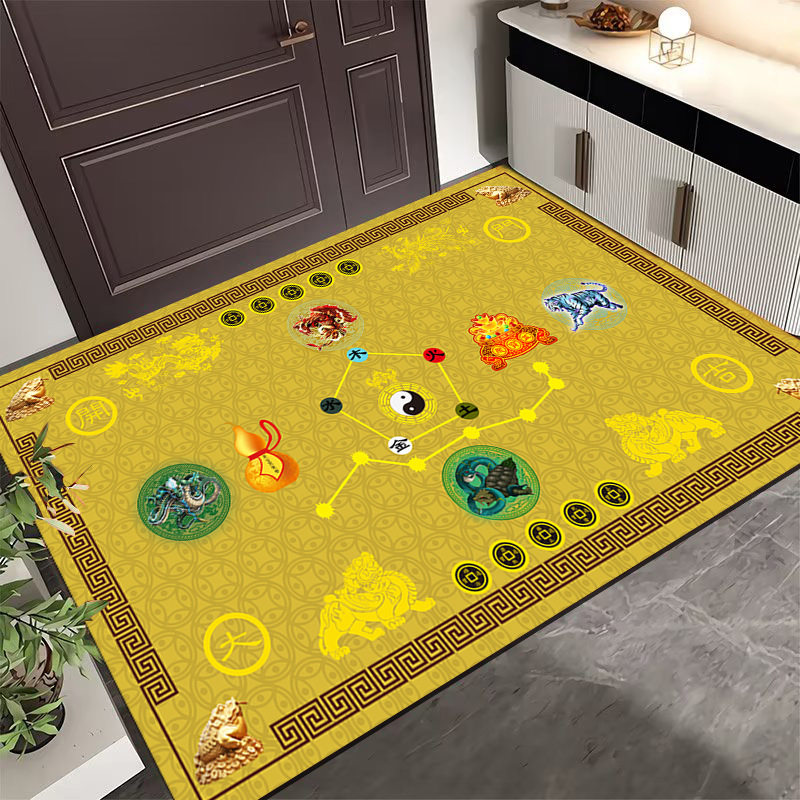 五帝钱北斗七星九运入户过门口车铜钱地垫金色防滑土黄色家用脚垫