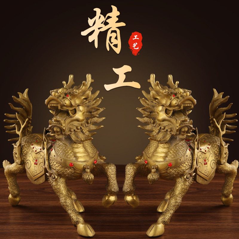 纯铜麒麟摆件招财家用福禄