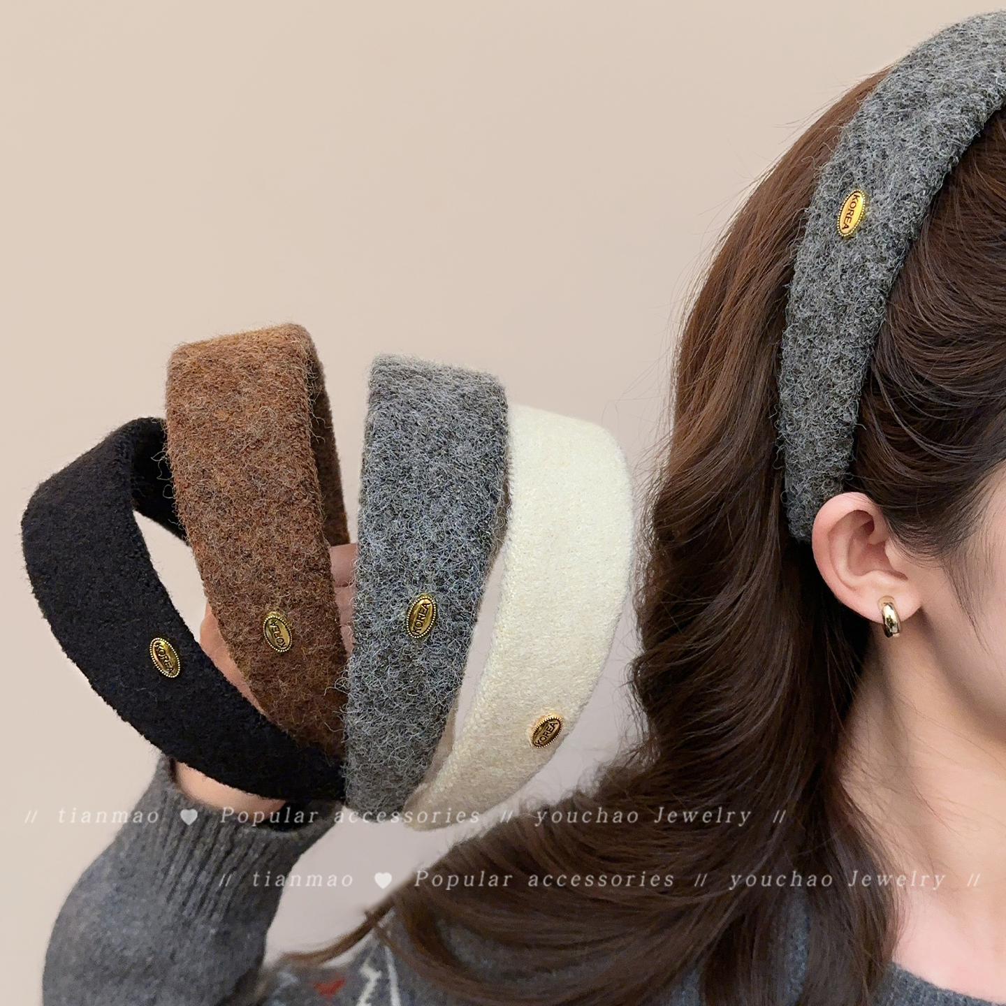 质感超好！秋冬毛呢金标宽边发箍