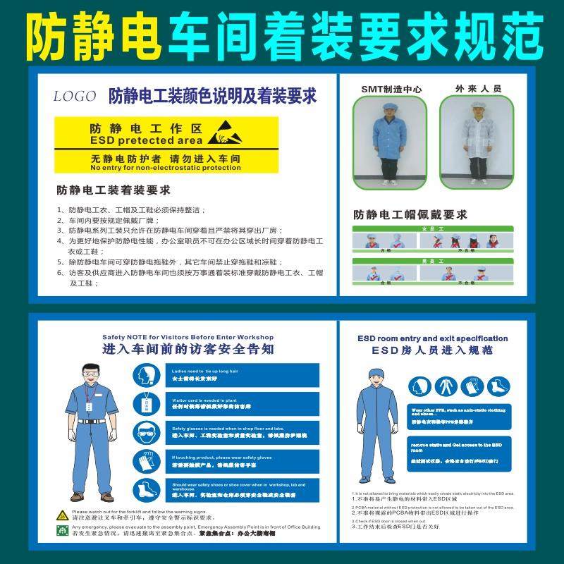 防静电服着装步骤要求标识牌esd房人员进入规范告示牌无尘车间标准