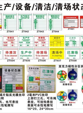 生产状态卡设备牌 2毫米PVC吊牌软磁片标识标志 清洁物料不运转现况板换件标示板已待中清场中合格证白色上海