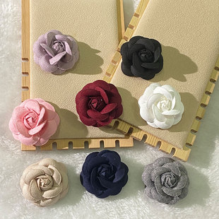山茶花手工diy絹花漢服頭飾配件仿真花呢子花5.5cm玫瑰花胸花配件