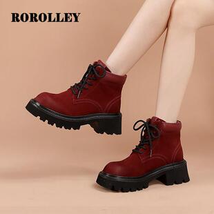 头层牛皮安卡拉红马丁靴女春秋英伦风复古擦色短靴单靴厚底女靴子