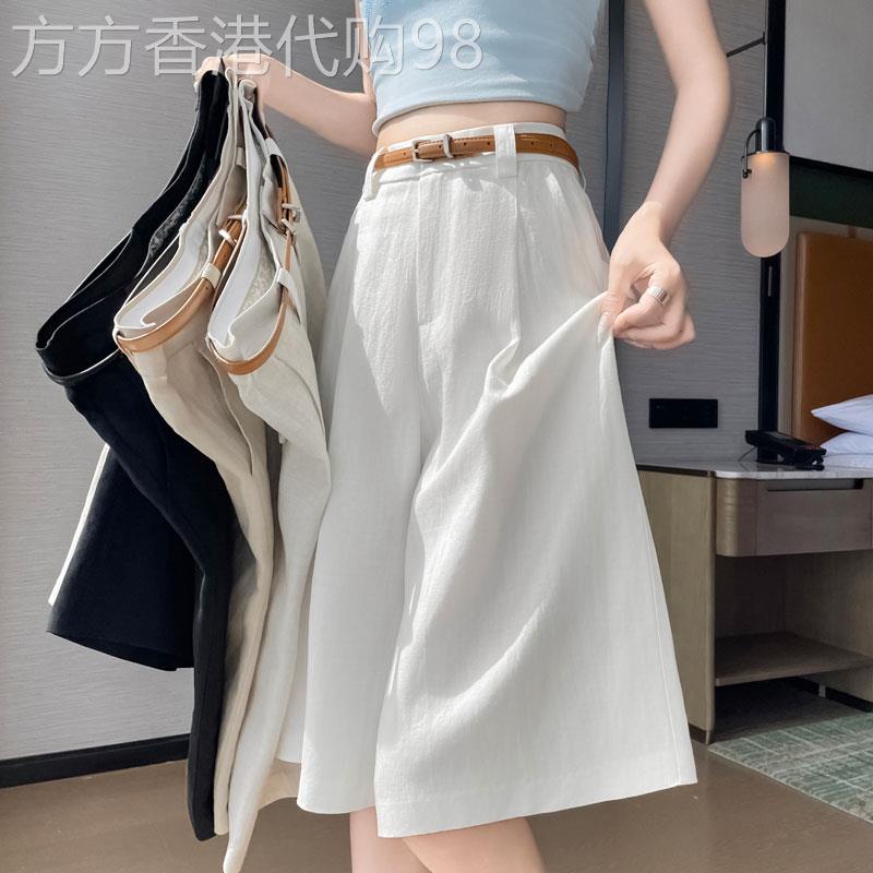 天丝亚麻阔腿西装短裤女2026年夏季新款高腰薄款宽松显瘦五分中裤
