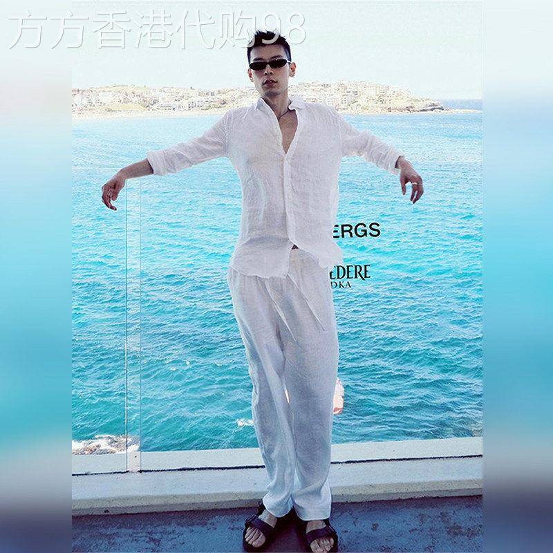GP极简~老钱风穿搭亚麻衬衫一整套男款夏季薄款速干长裤穿搭套装