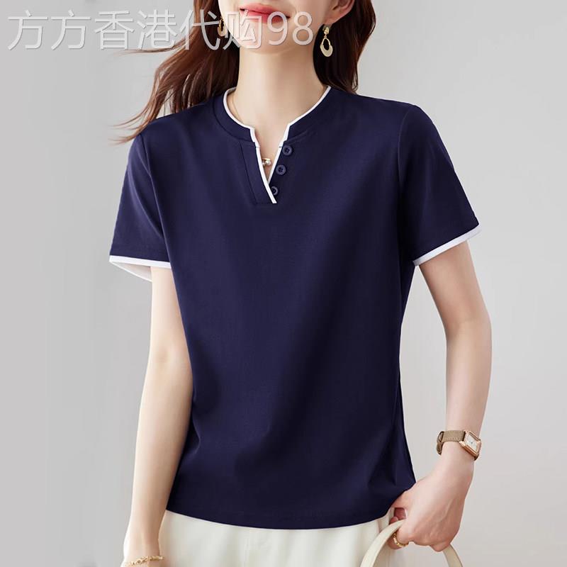 正肩v领短袖t恤女2026新款夏季爆款洋气时尚女装减龄上衣半袖体恤