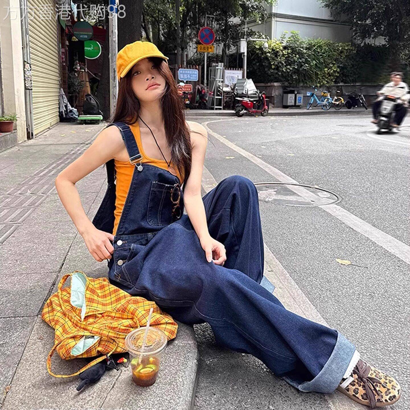牛仔抱婴袋裤女夏季薄款2025新款慵懒风覆古宽松减龄阔腿拖地连身