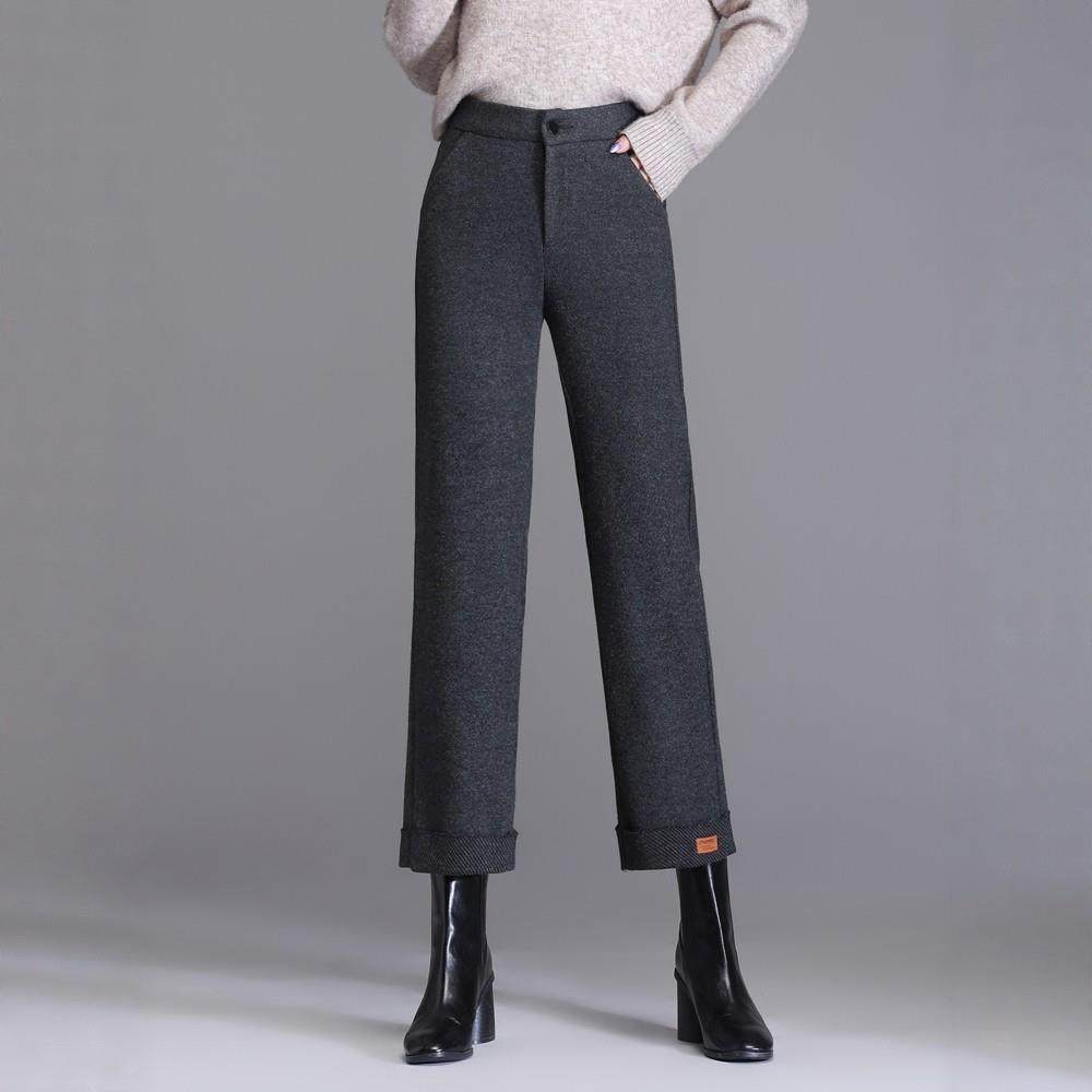 毛呢裤子女秋冬加绒加厚直筒裤2025新款小个子宽松休闲窄版阔腿裤