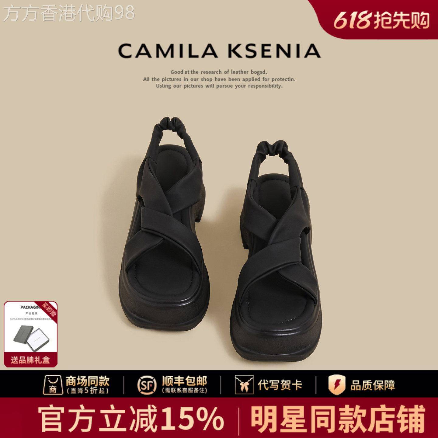 官网小c&k旗舰店2026夏季新款厚底凉鞋女露趾交叉带外穿罗马鞋