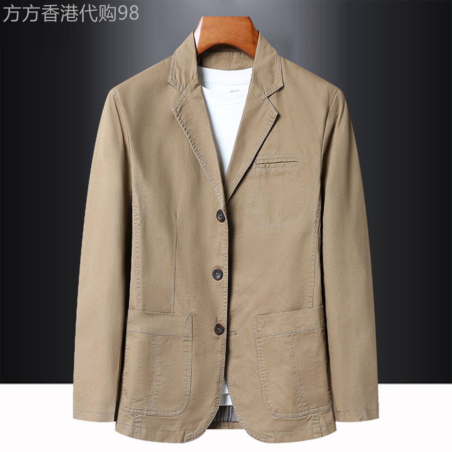 MK正品纯棉工装西装外套男春秋季宽松大码高端水洗男士单西西服潮