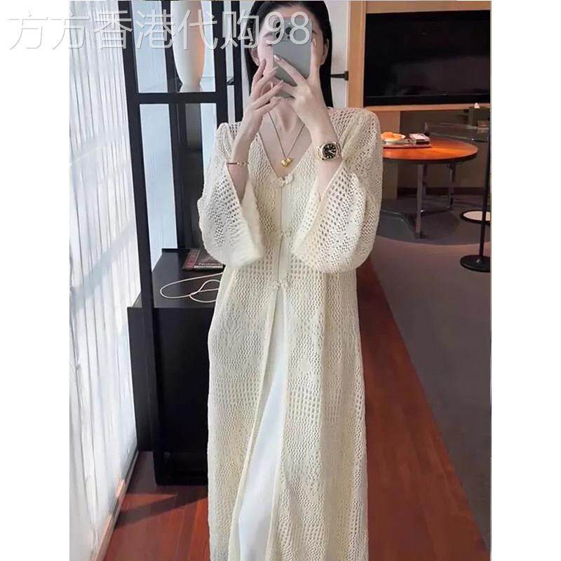 国风盘扣镂空钩花长版针织外套女2026夏季新款欧货气质防晒开衫潮