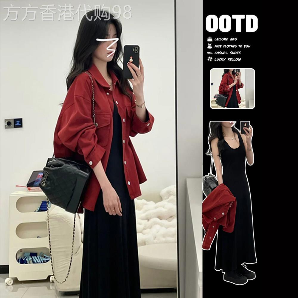 初春装搭配一整套韩系高级感气质黑色背心吊带连衣裙子女2026新款