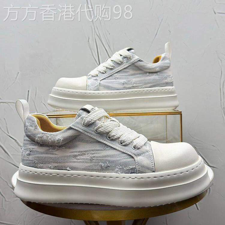 英国&奢品~夏季新款牛仔布内增高板鞋男百搭厚底系带休闲板鞋潮鞋