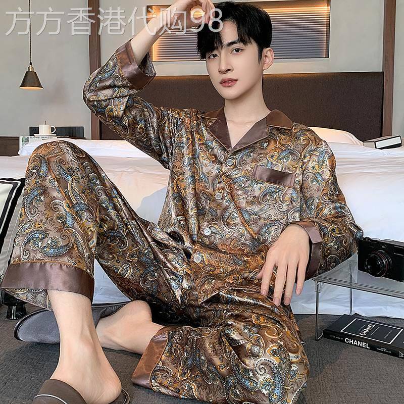 冰丝睡衣男夏季潮牌薄款高级彷丝绸短袖短裤可外穿大尺码家居服套
