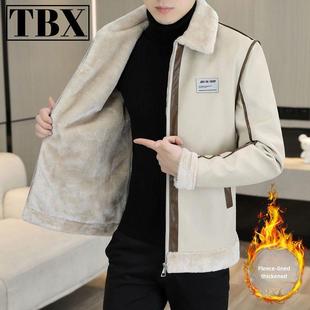 高端麂皮绒外套男士秋冬季加绒加厚2025新款短款风衣男款保暖夹克