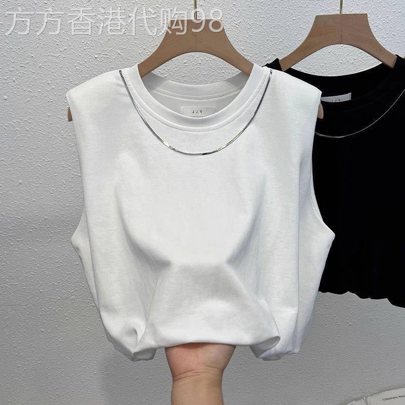 白色无袖t恤女夏季2026新款薄宽松显瘦时尚洋气坎肩背心体恤上衣