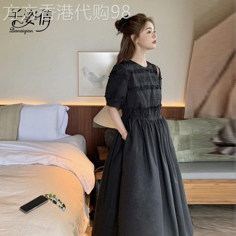 黑色洋装女夏季2026设计感复古法式木耳边绝美小黑裙显瘦长裙子