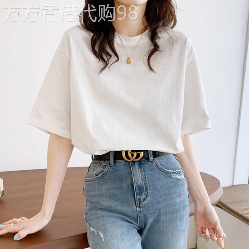 白色短袖T恤女2026年新款夏季宽松显瘦圆领半袖套头纯棉打底上衣