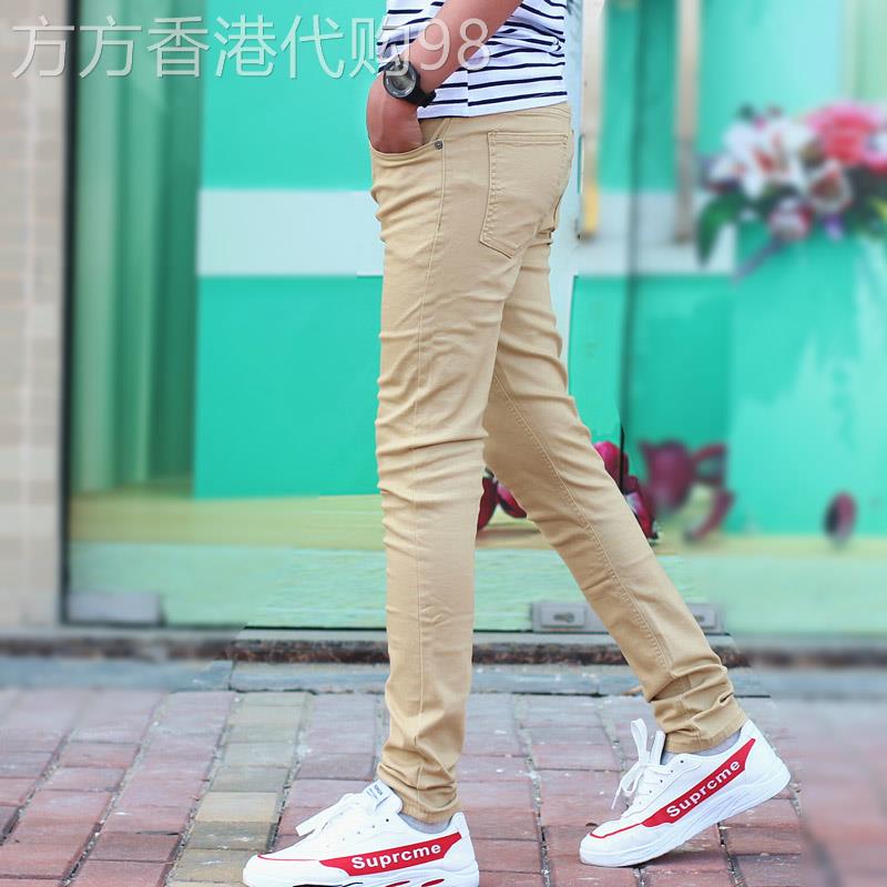 新款牛仔裤男士修身烟管裤高端弹力韩版铅笔裤潮流纯色休闲长裤子图片