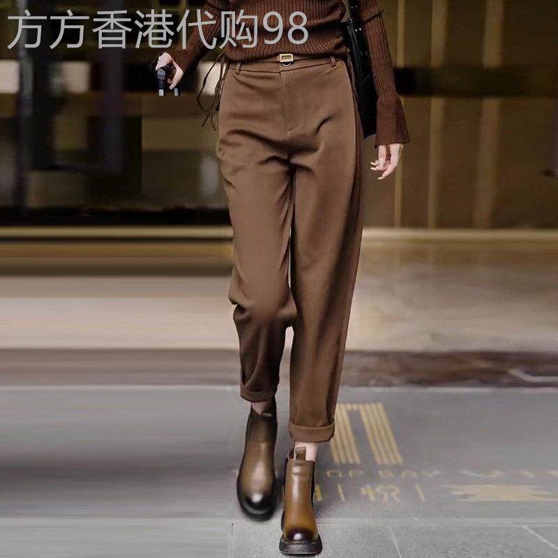 毛呢西装裤女秋冬2025新款高腰显瘦休闲九分加绒加厚哈伦烟管裤子