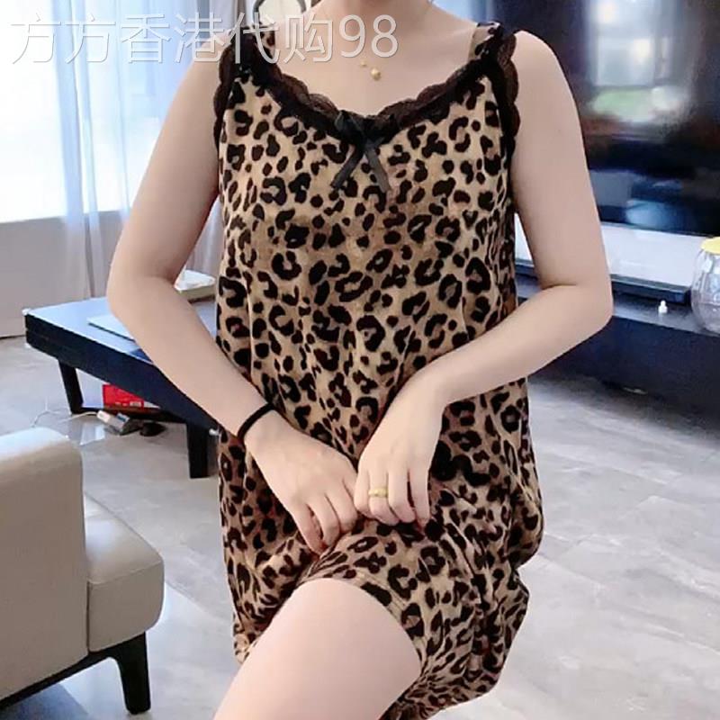 性感蕾丝边豹纹无袖吊带睡裙女2026春夏新款欧货宽松显瘦洋装潮