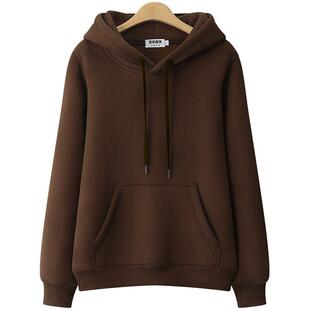 潮牌棕色卫衣女加绒加厚2024秋冬季新款韩版连帽大码长袖宽松上衣