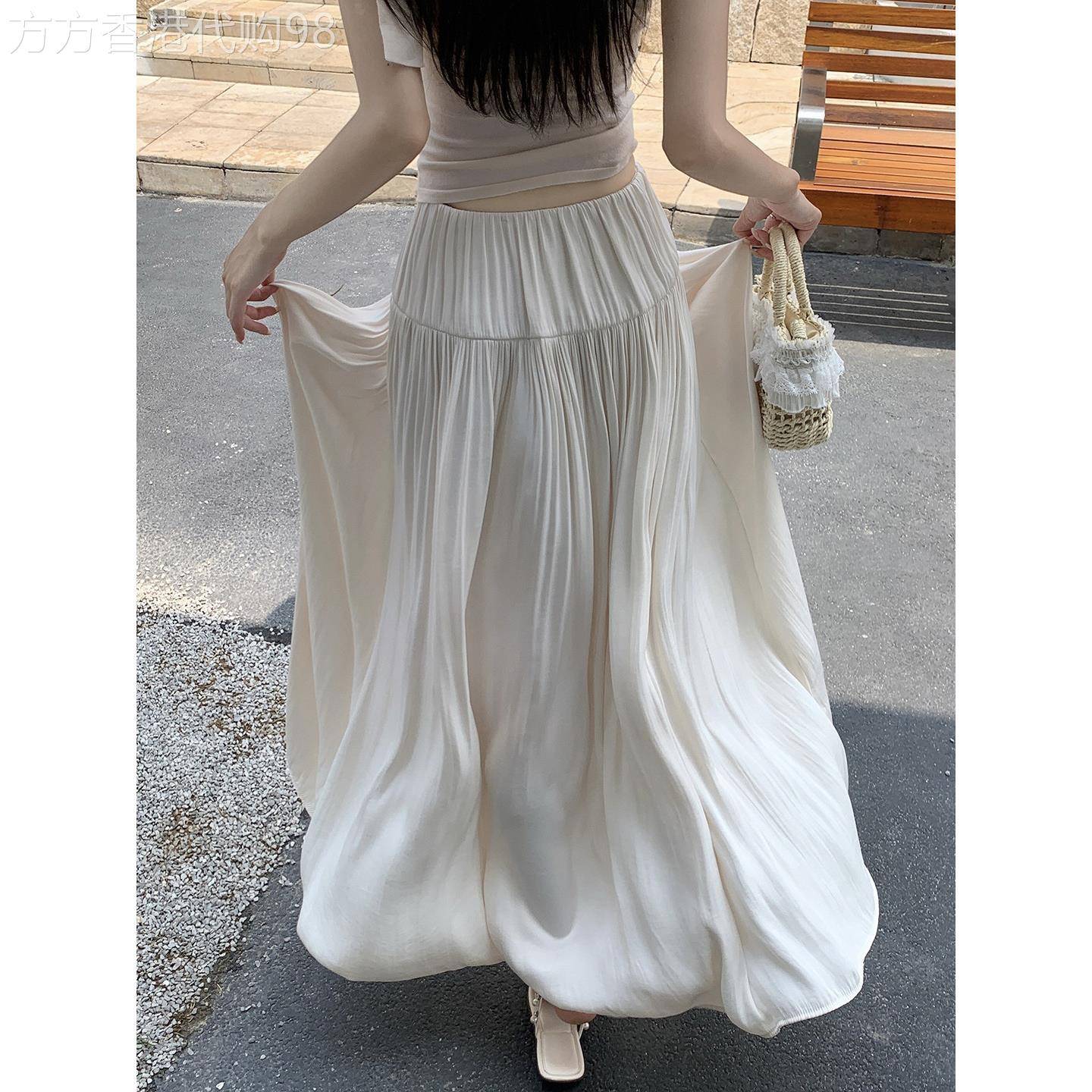 白色半身裙夏季女装2026新款垂坠感高腰显瘦休闲百搭松紧腰a字裙