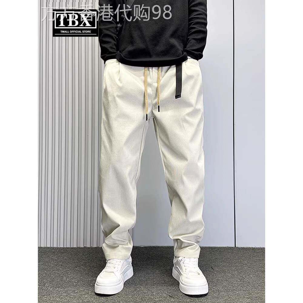 高端男士休闲裤2025新款春秋冬季加绒男裤杏白色哈伦工装裤子男款