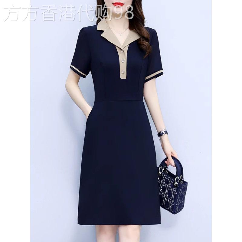 西装领气质洋装女夏2026新款高级感收腰显瘦短袖雪纺a字裙子女