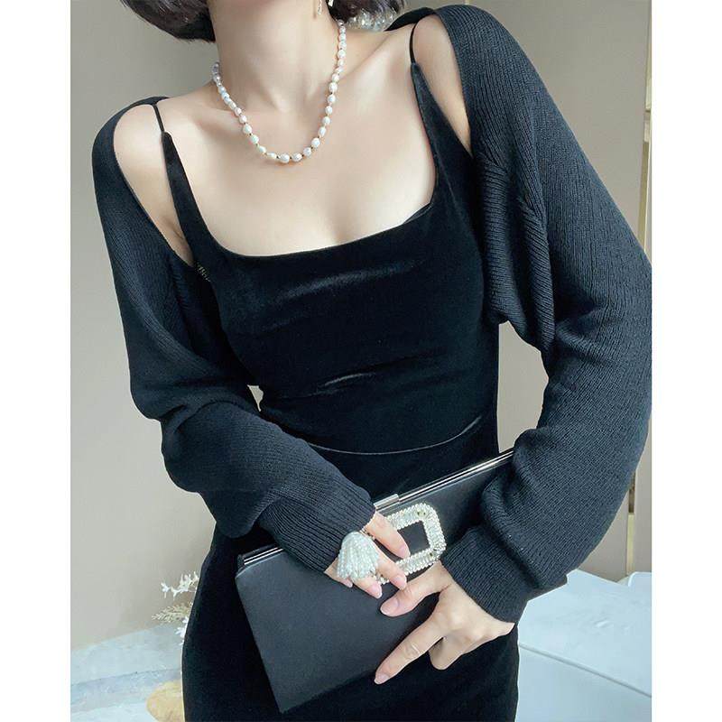 黑色金丝绒吊带洋装女秋季宴会晚礼服高级感赫本风法式气质长裙