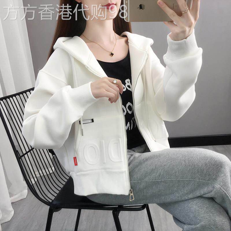 时尚品牌春秋季连帽运动衫女式短外套2025新k型纯棉小人外拉炼开