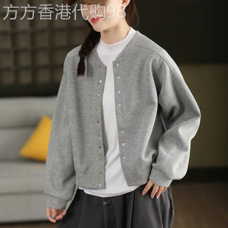 2026春秋新款大码针织棉短外套女装宽松显瘦休闲时尚简约高级上衣
