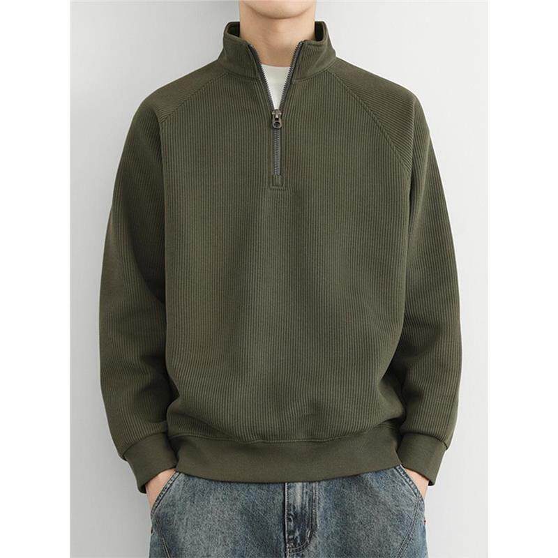 半拉链立领卫衣男款春秋冬季美式复古加绒加厚男士纯色休闲外套男