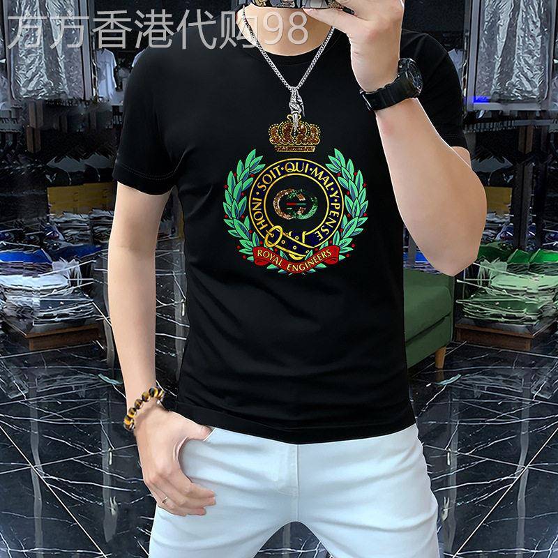 潮牌高端潮男刺绣印花短袖T恤 丝光棉圆领青年时尚夏季新款欧洲站