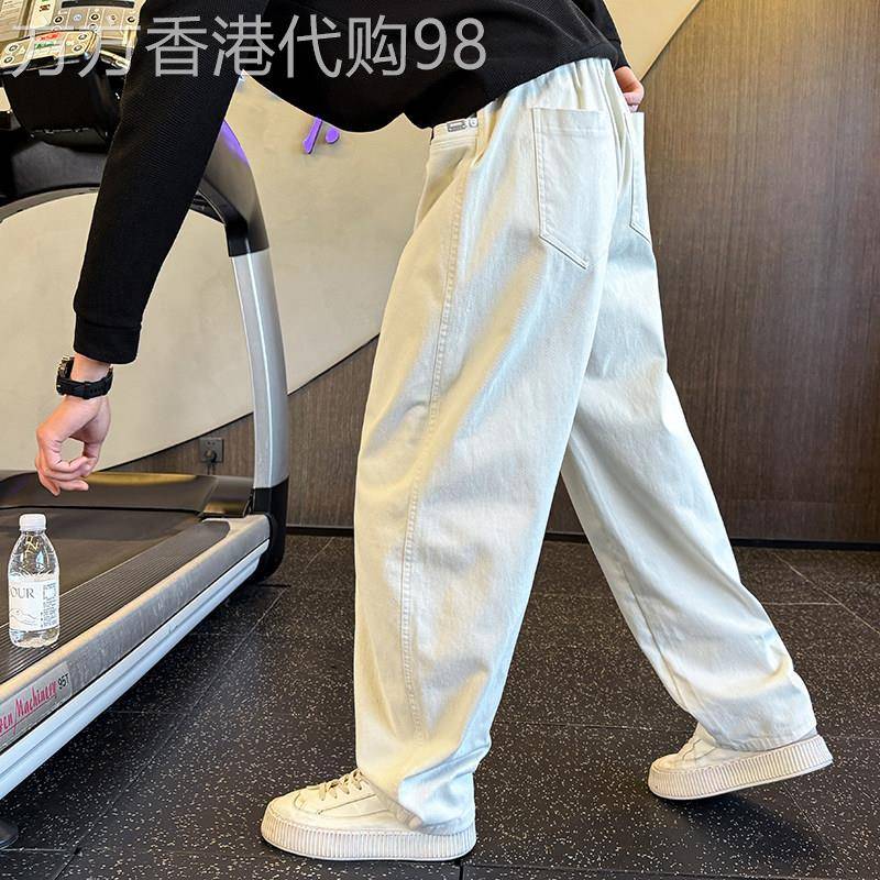 爆款牛仔裤男士春夏季潮牌高级感纯色宽松休闲裤抽绳百搭直筒男裤