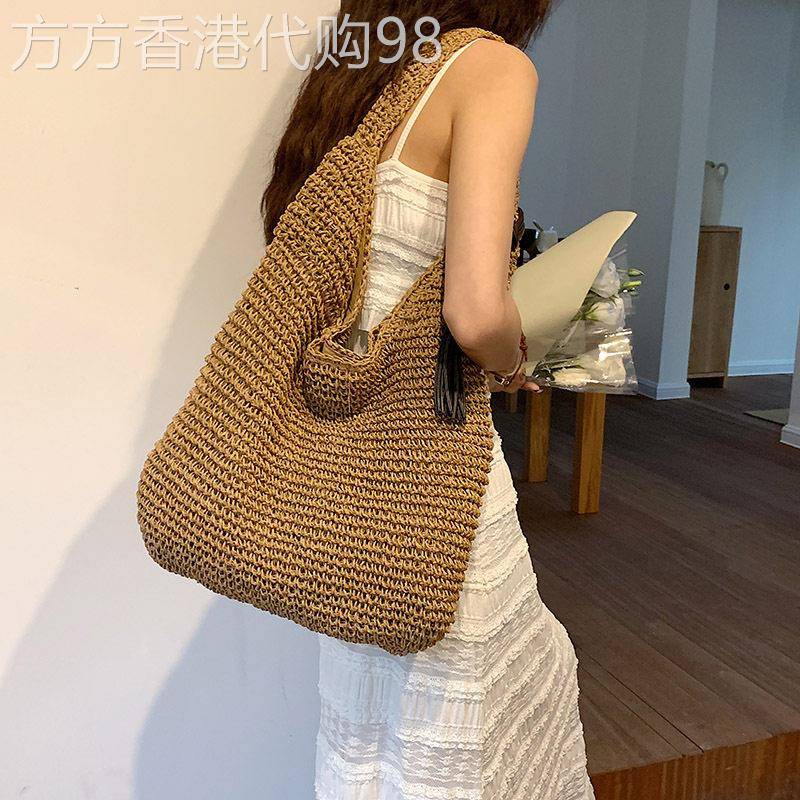 草编包女2026新款编织托特包大容量度假风森系复古单肩斜挎草包潮